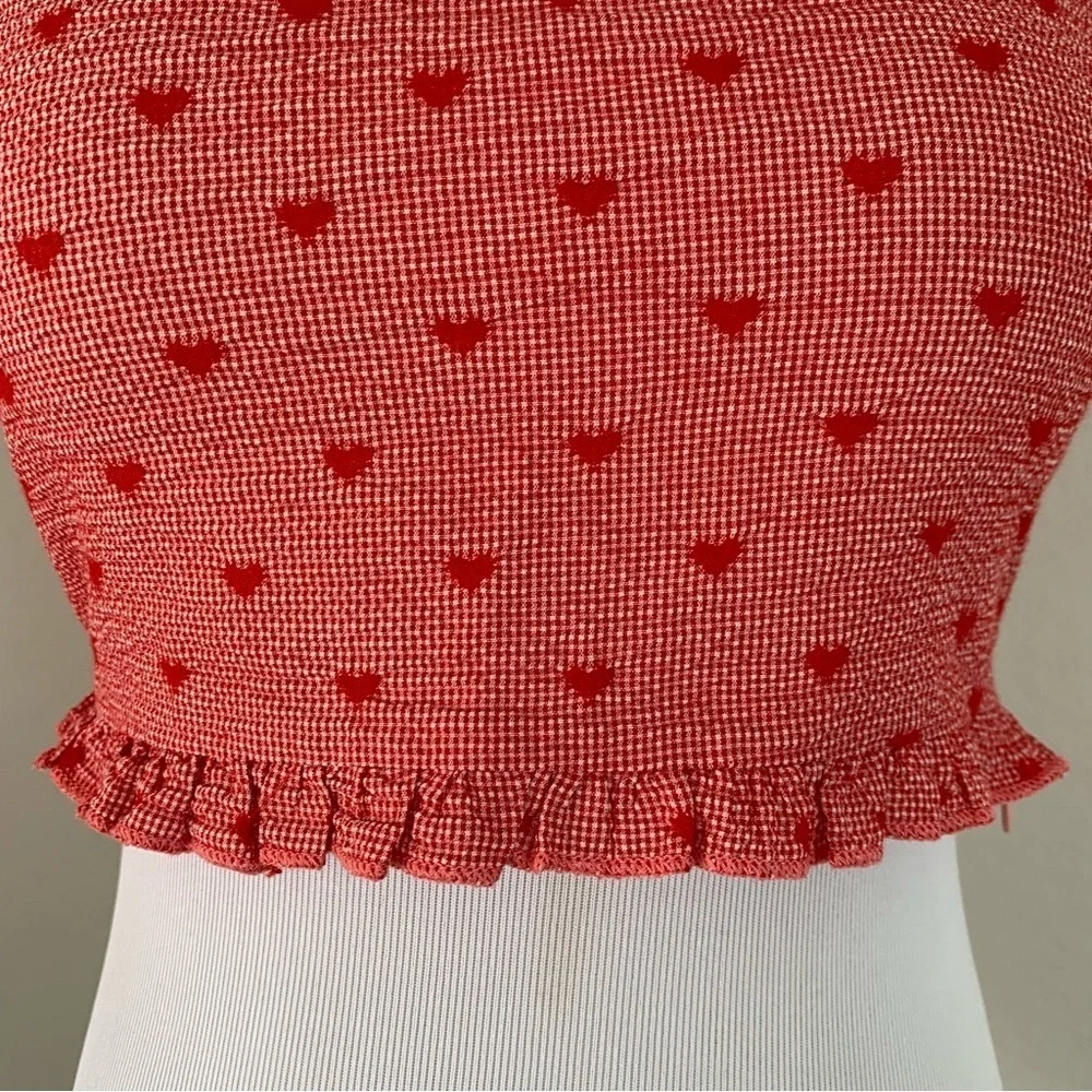 Cider Gingham Check Heart Crop Top Size Small Red - Picture 4 of 12